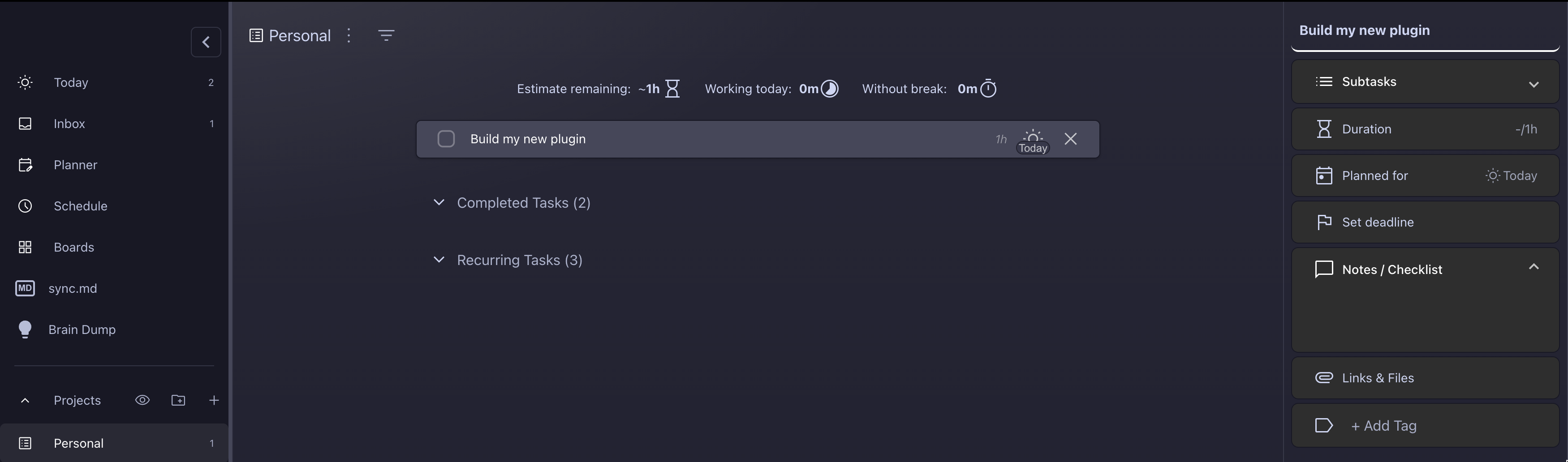 Super Productivity project view