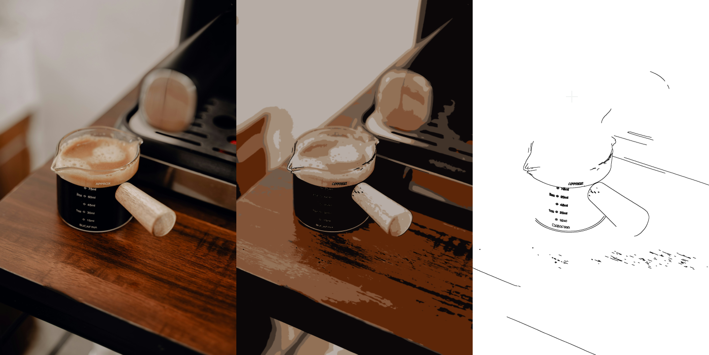 Cartoonized image of coffee pot on the desk