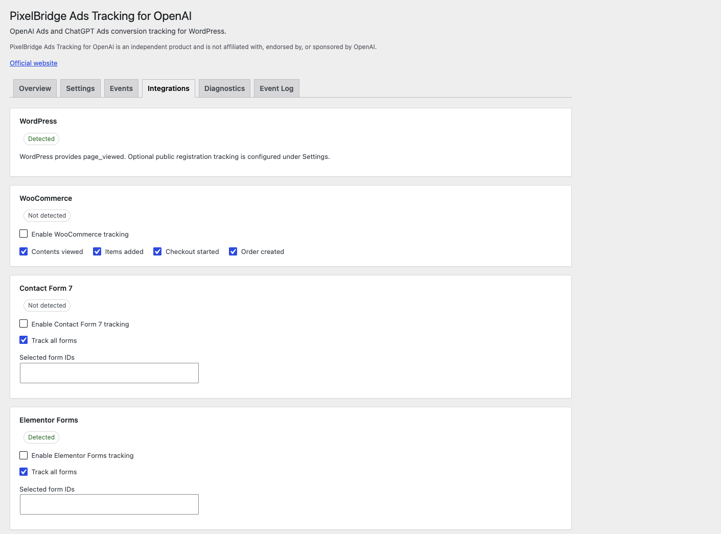 WordPress integrations, including WooCommerce and form plugins