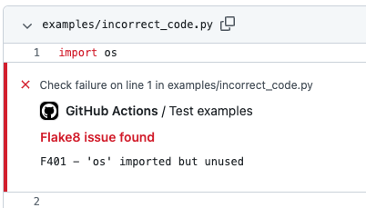 Example of Flake8 annotations in a PR