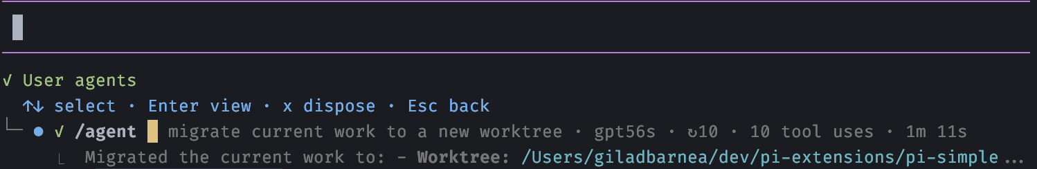 The user agents widget under the editor, showing one finished agent and its latest output