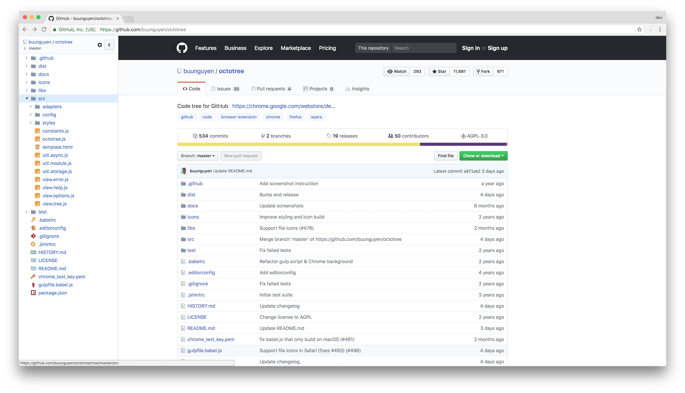 Octotree on GitHub