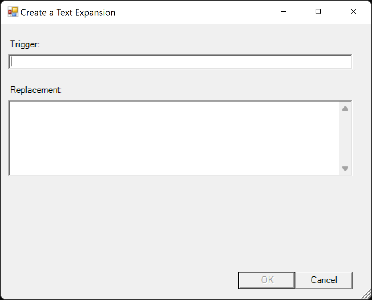 GUI for adding a text expansion