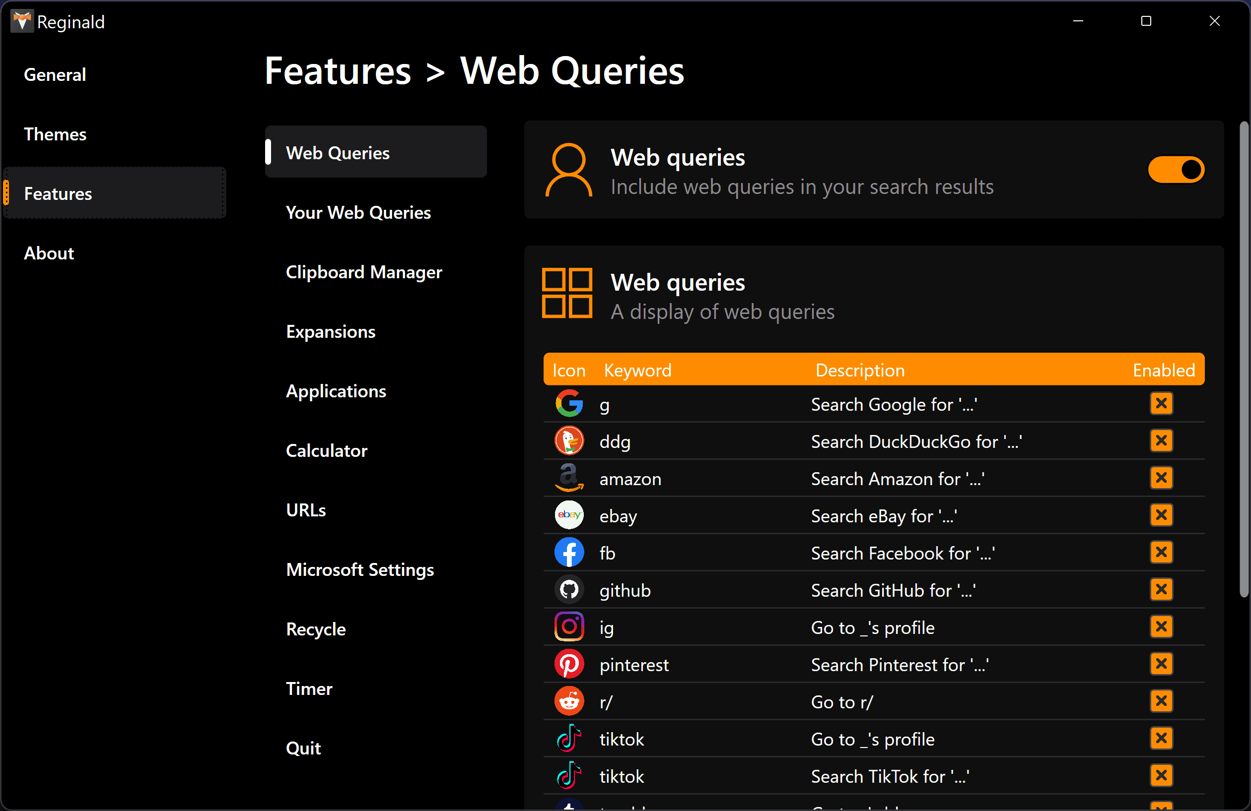 Web Queries in Settings