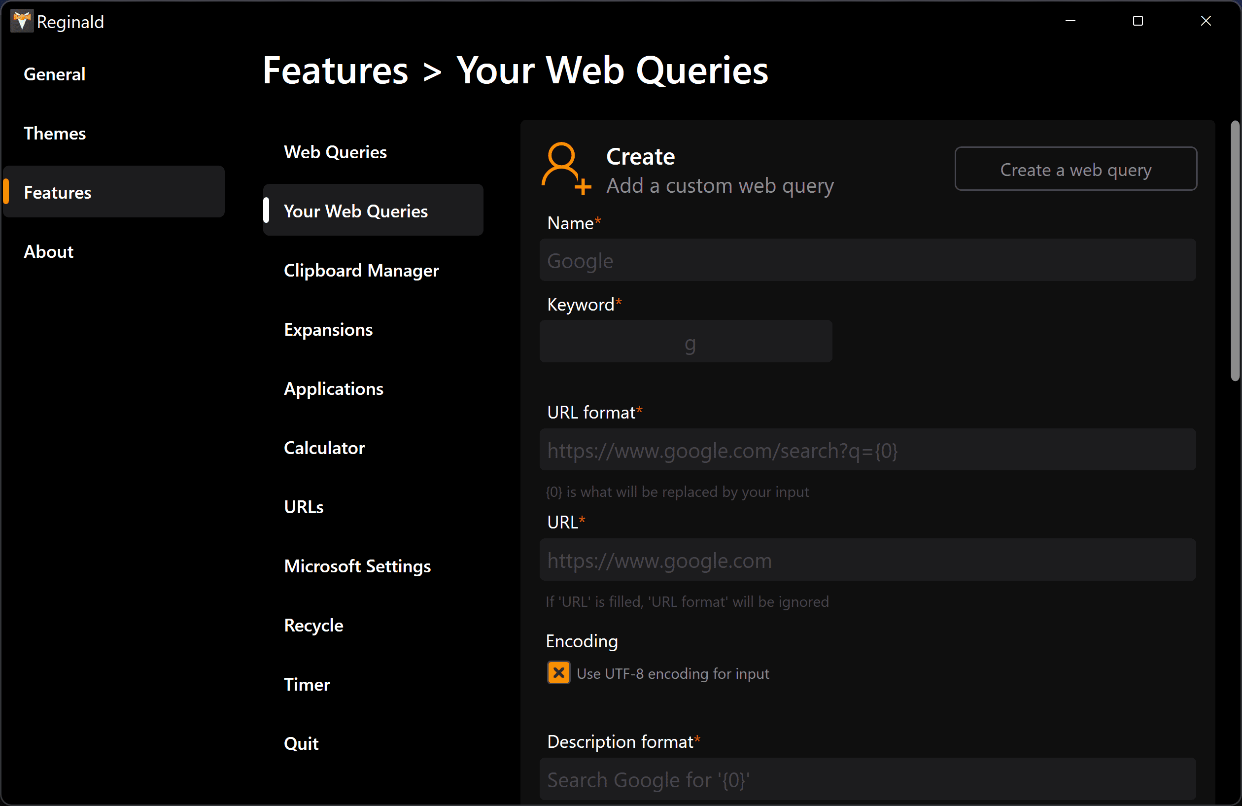 Your Web Queries in Settings