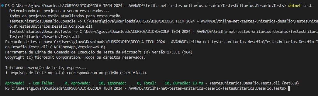 Testes aprovados após implementações/correções