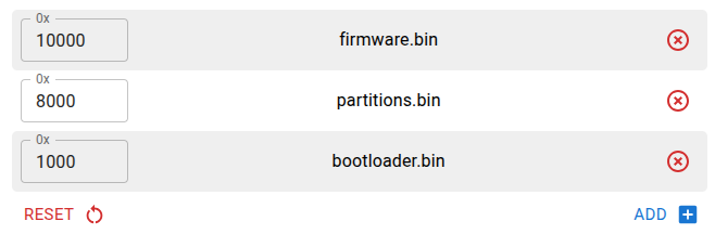 ESP Web Tool Flash table