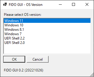 FidoGUI: Select OS version