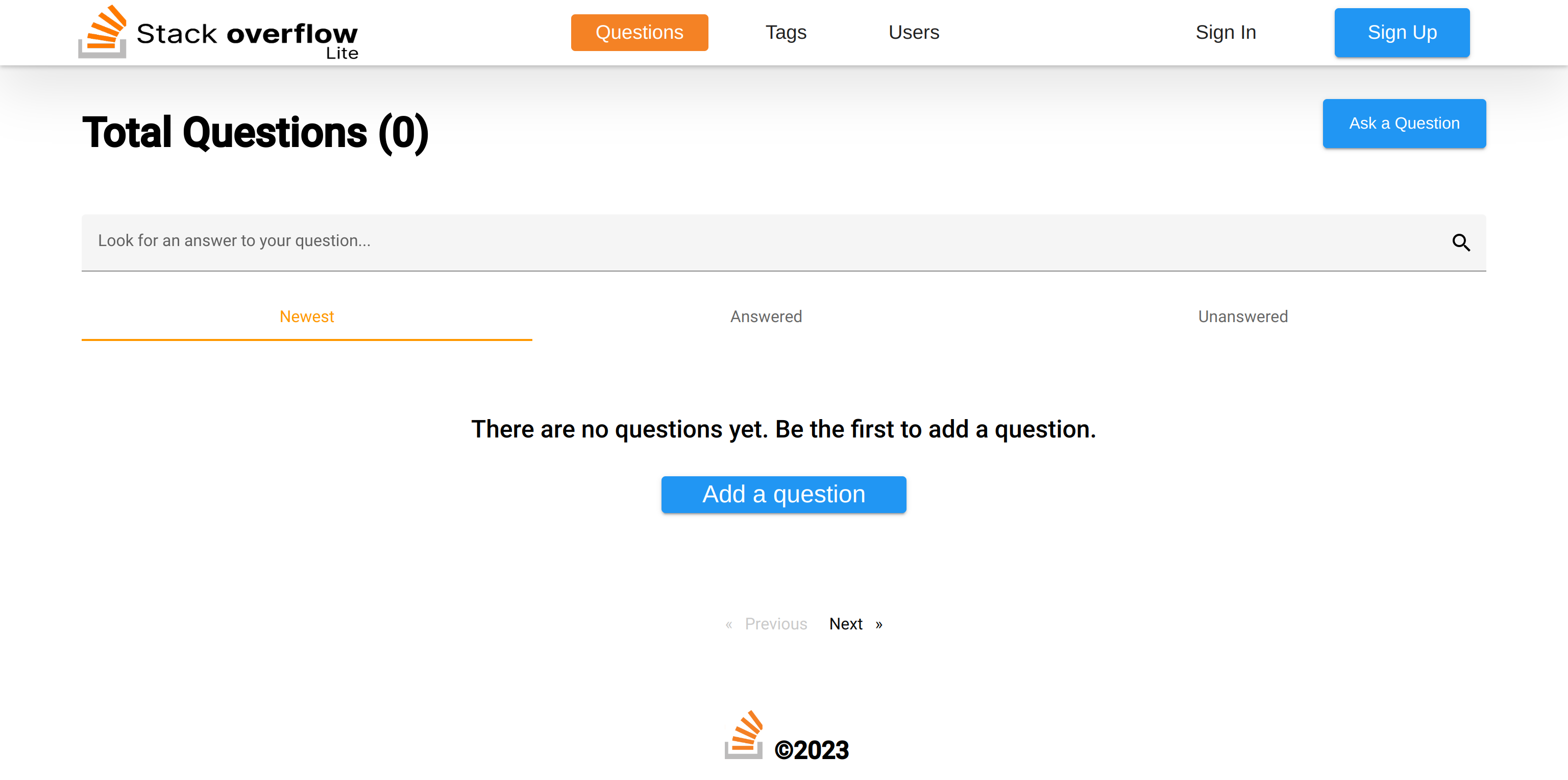 Questions Page Empty