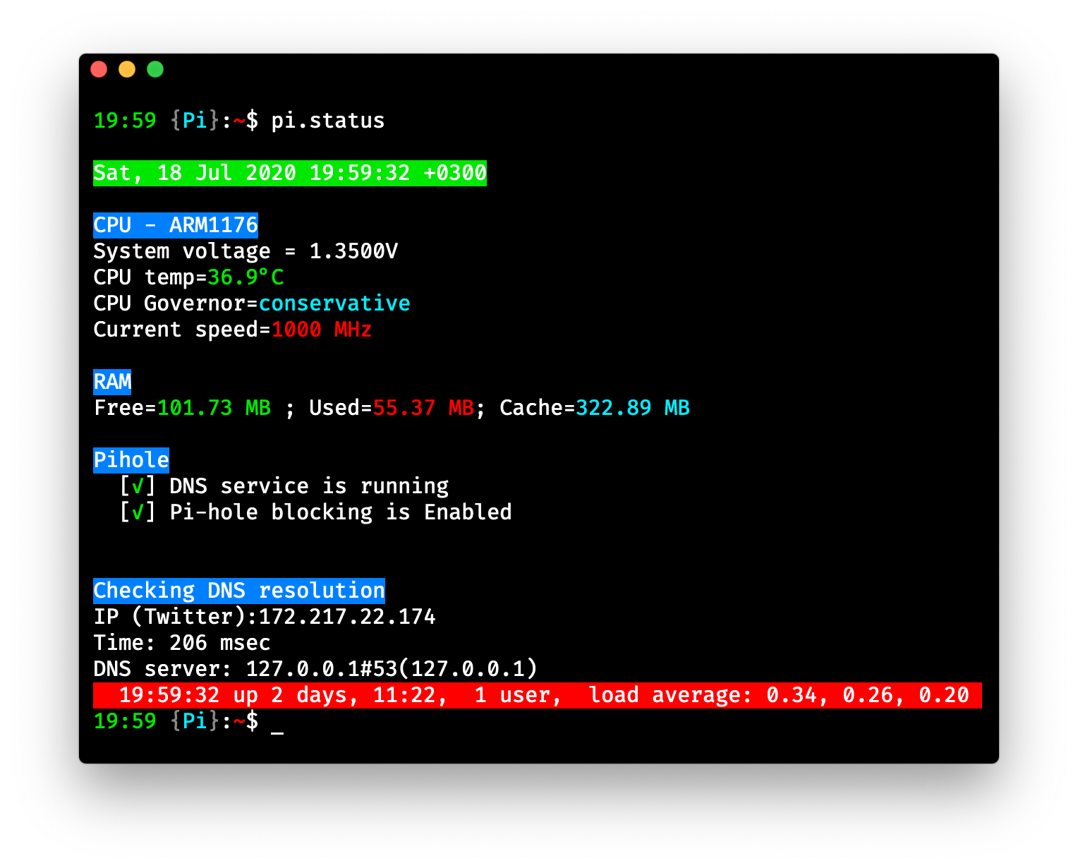 Bash shell script to print stats about a Raspberry Pi running pihole ...