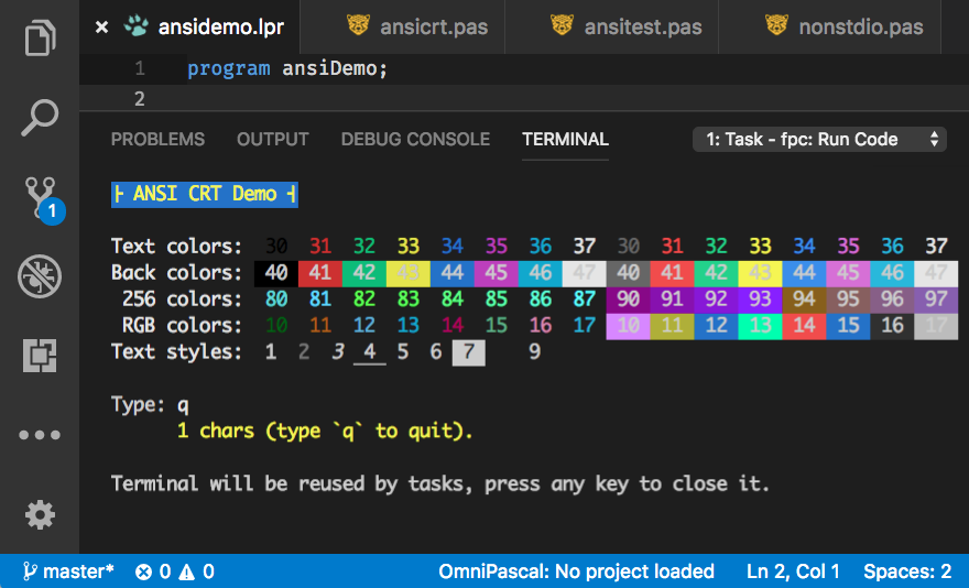 ANSI code unit and demo program using Free Pascal. · GitHub
