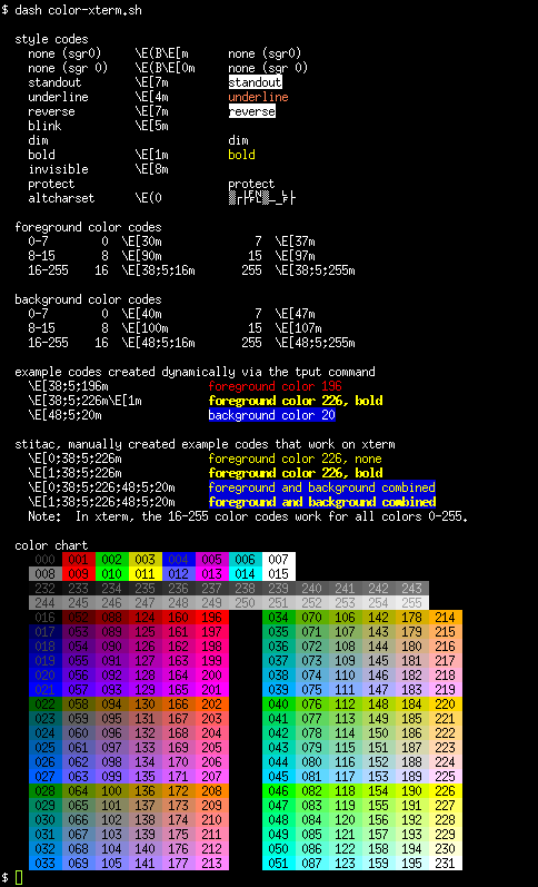 Xterm 256 Color Chart