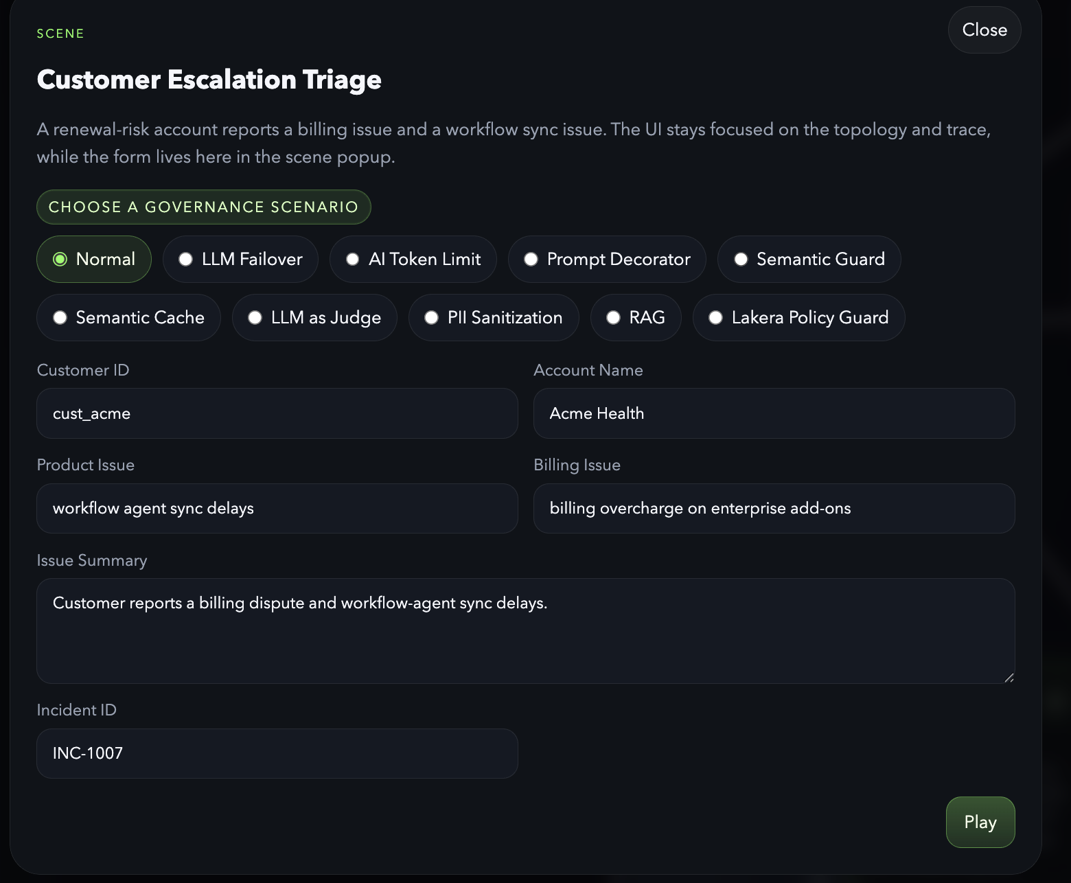 Scene selector and baseline input