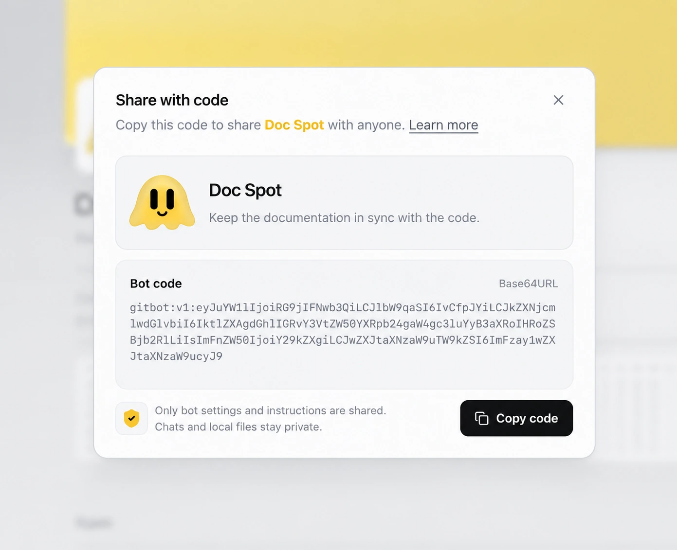 Share a bot using its generated code