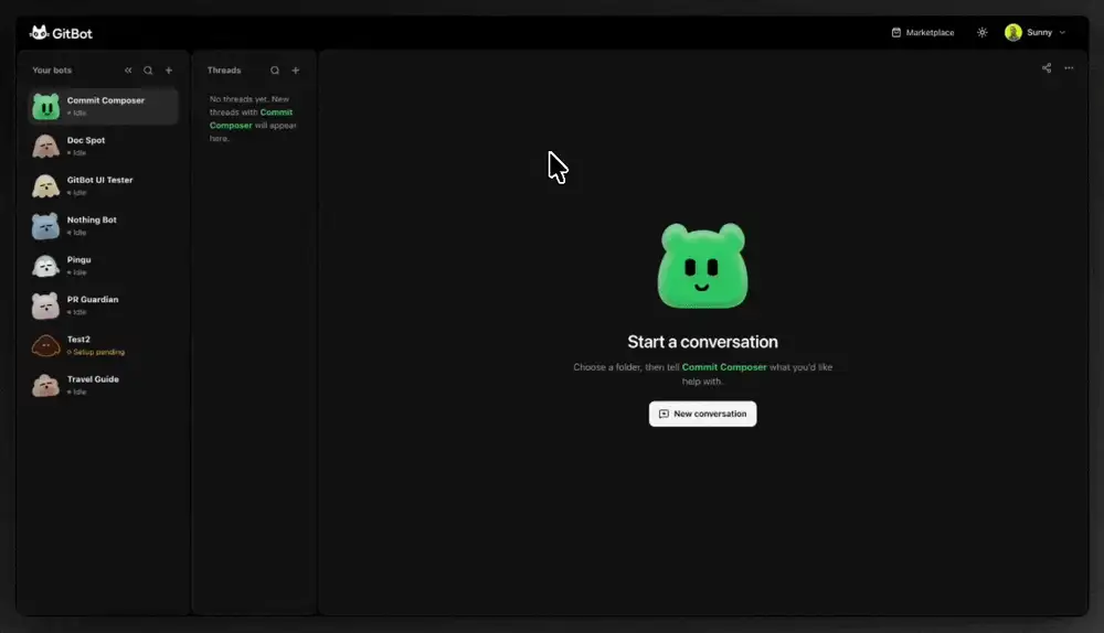 A GitBot working through a task in a conversation