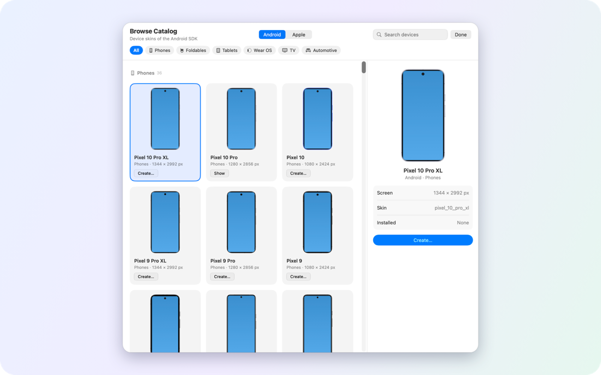 The Pixel device catalog