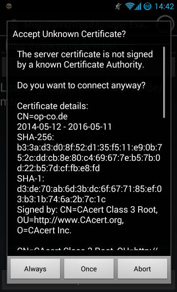 MemorizingTrustManager dialog