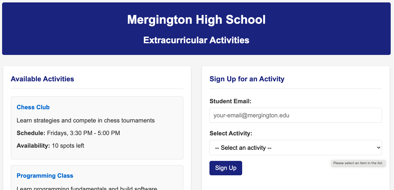 Mergington High School 网站截图