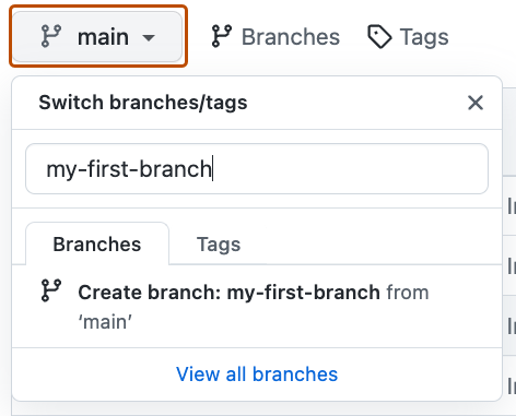 screenshot highlighting the branch selection