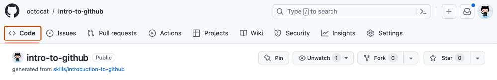 screenshot highlighting the code tab