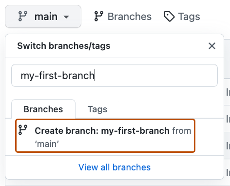 screenshot highlighting the create branch prompt