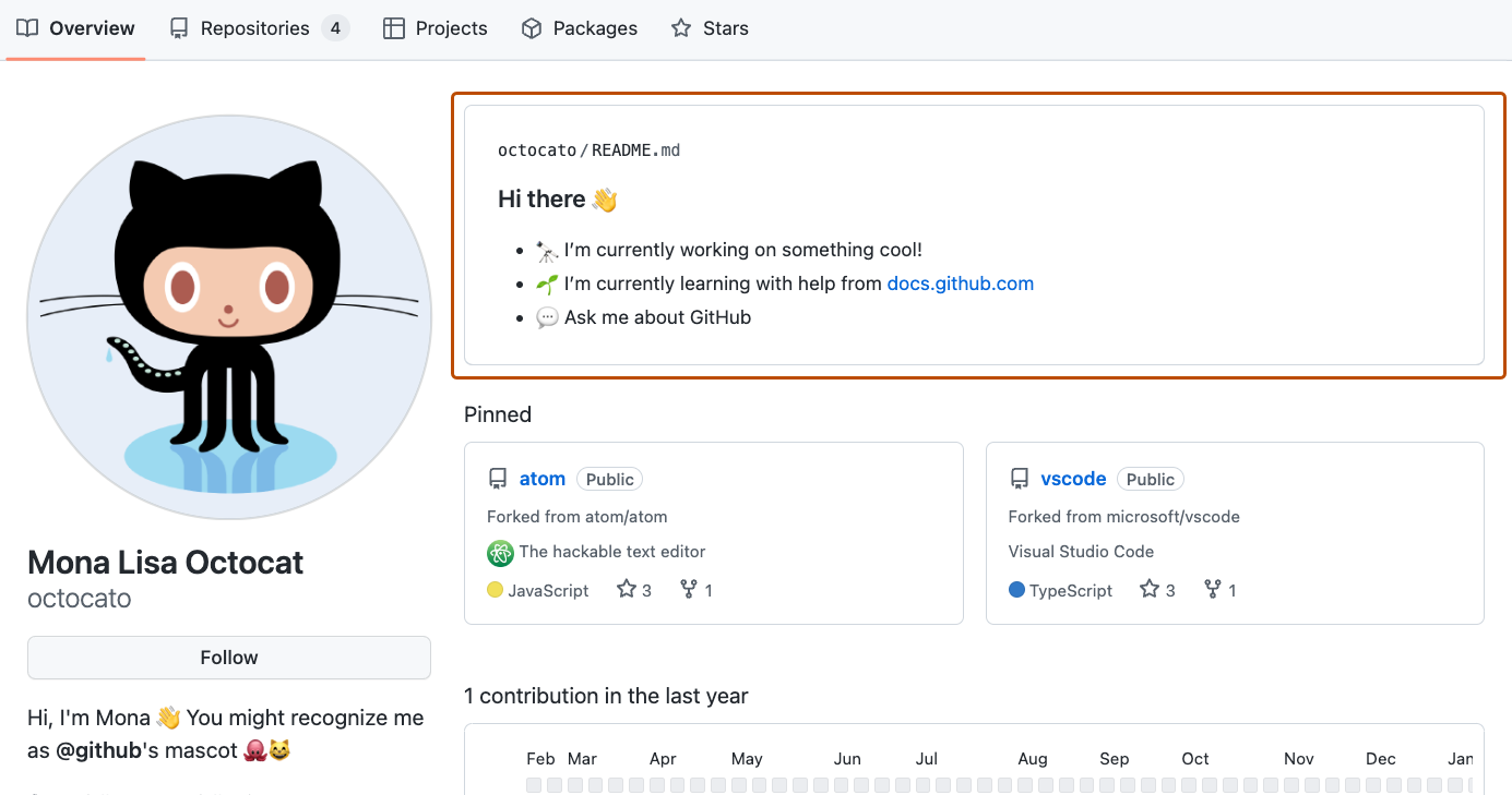 screenshot showing an example profile readme