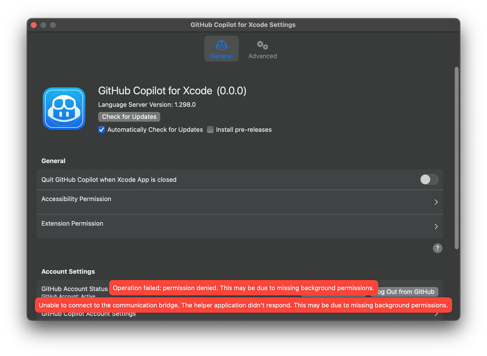 Error connecting to the communication bridge