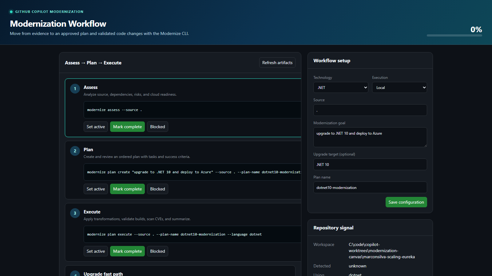 Modernization Workflow preview