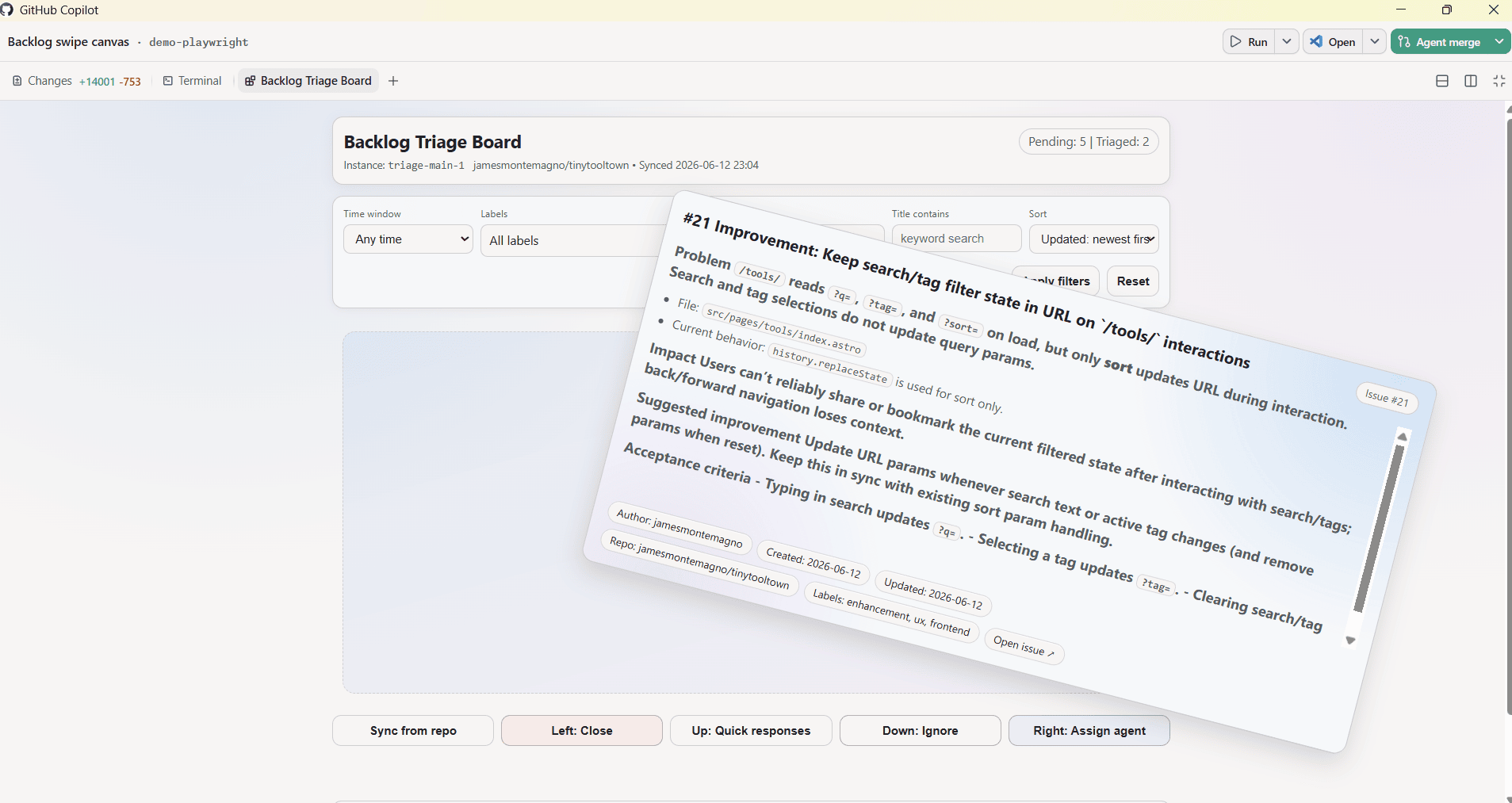 Backlog Swipe Triage preview