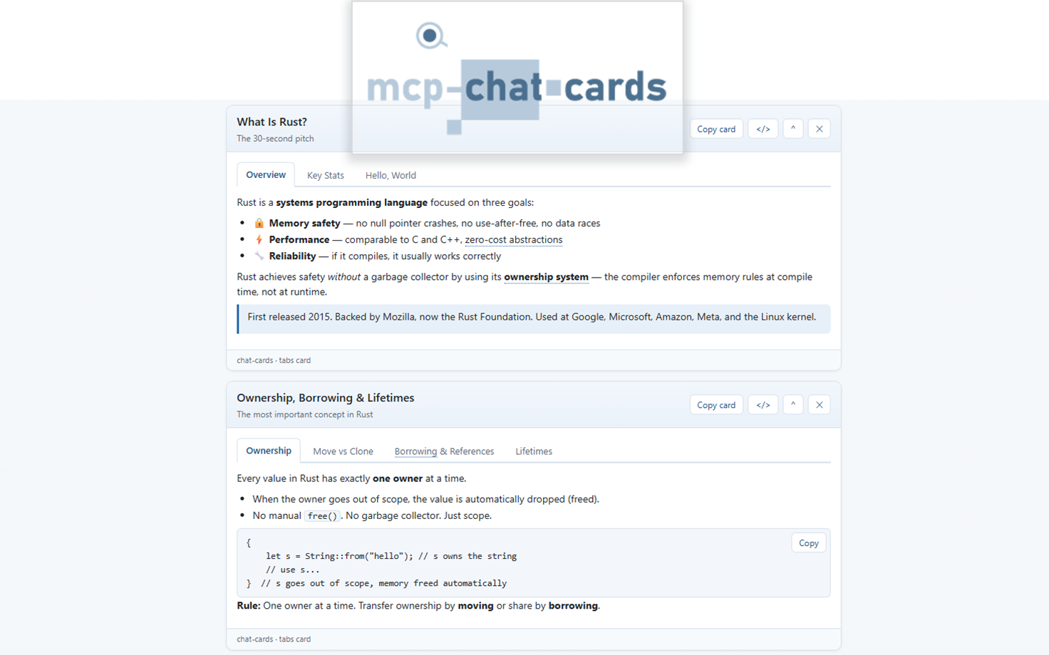 Chat Cards preview