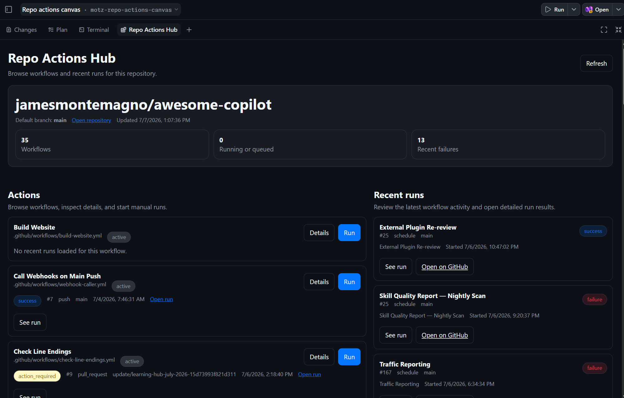 Repo Actions Hub preview