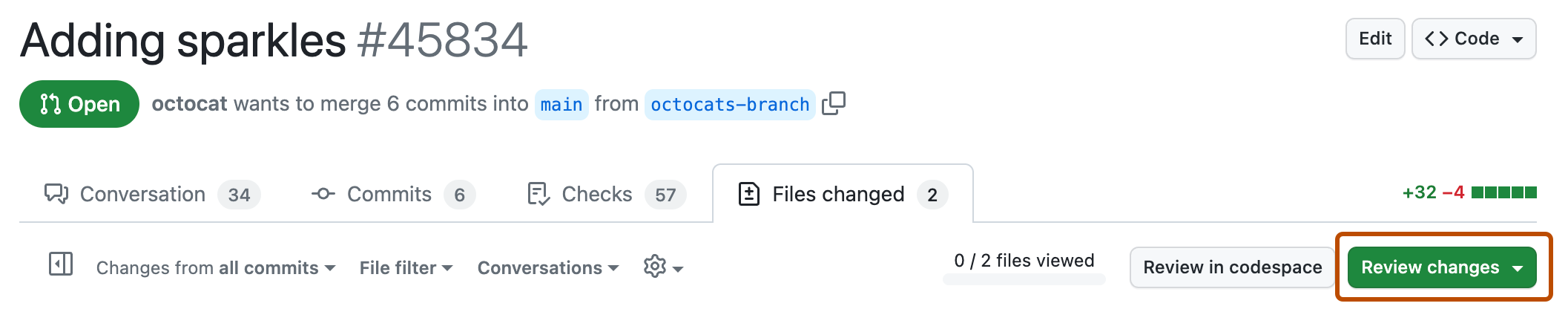 GitHub pull request Review changes button
