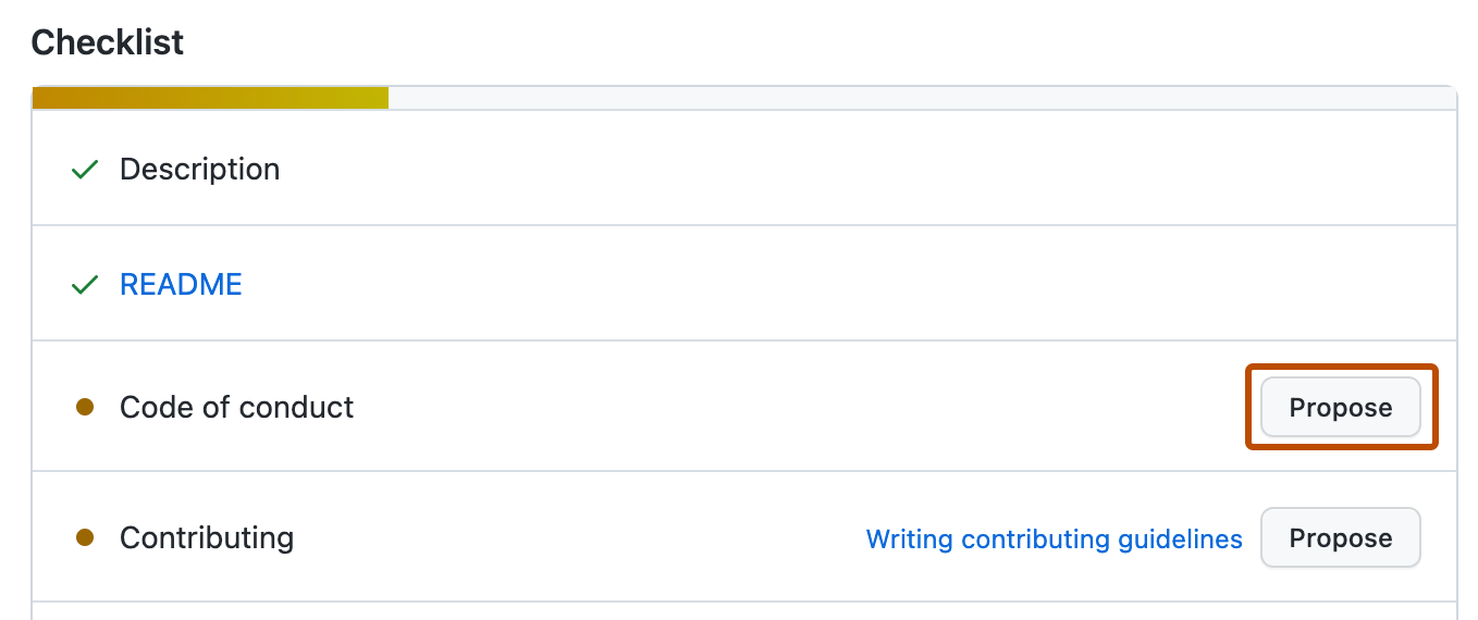 GitHub community profile screen with a Propose button