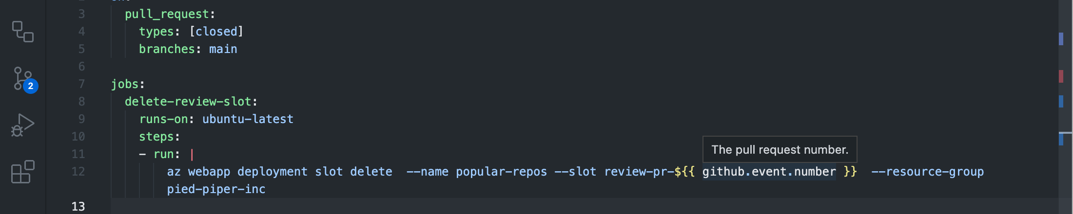 Tooltip showing description for a pull_request payload