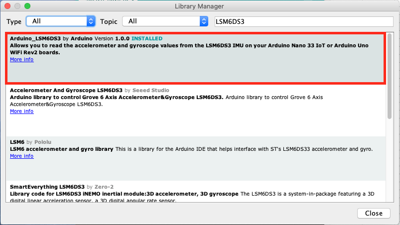 How to install LSM6DS3 with the library manager