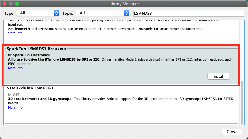 How to install LSM6DS3 with the library manager