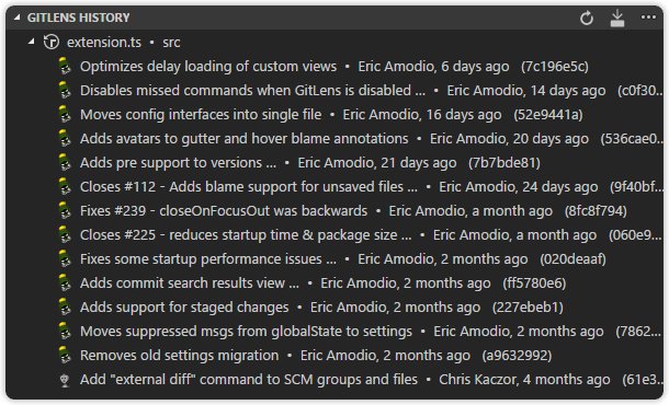 GitLens File History explorer