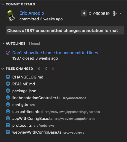 Commits Details view