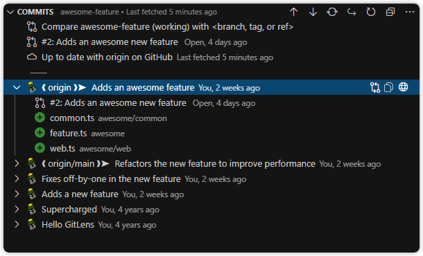 Commits view