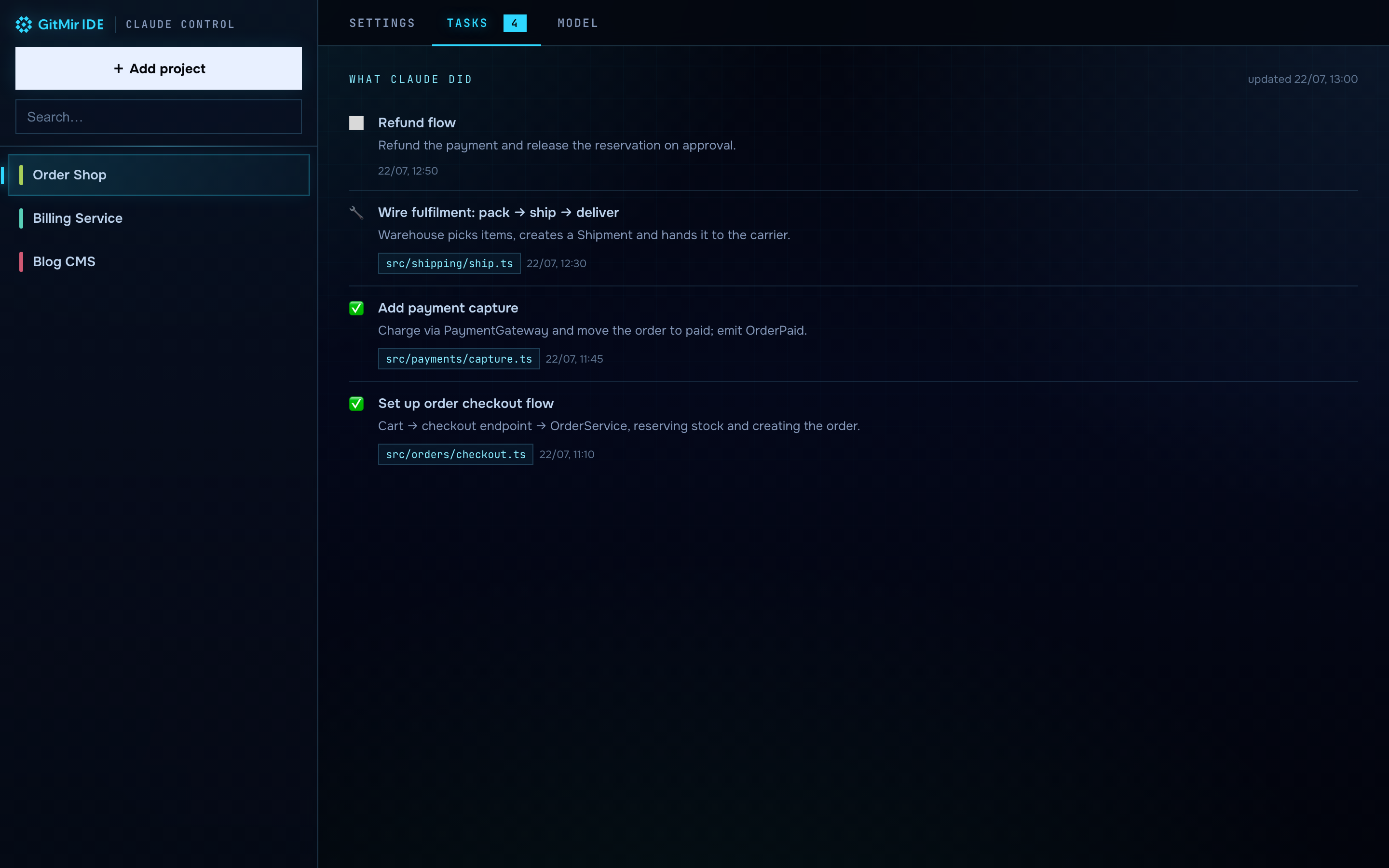 Tasks tab