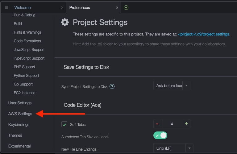 cloud9-aws-settings