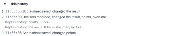 The match history, oldest change first
