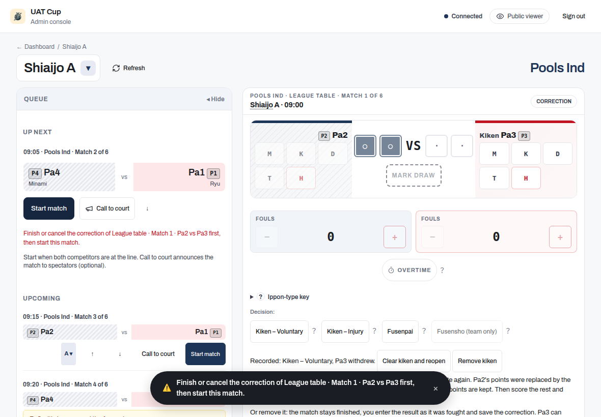 Start refused while a correction is open