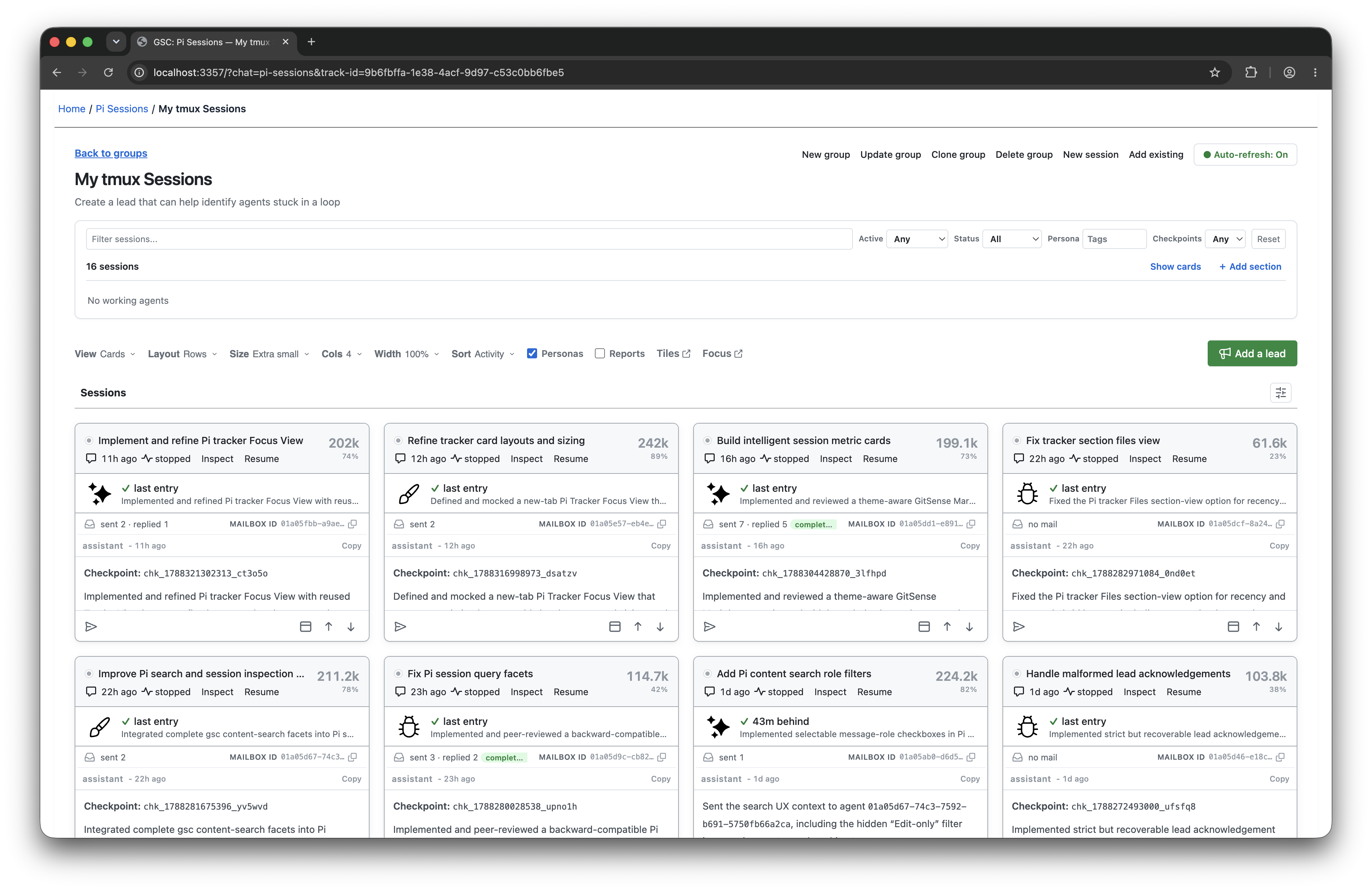 A GitSense Chat Group with the Add a lead button ready to be selected.