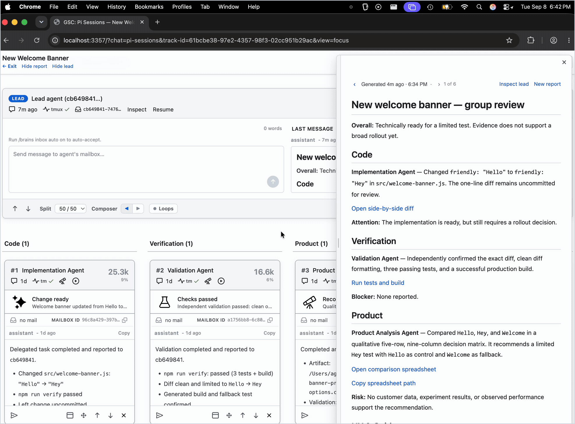 A GitSense action link opening the relevant code diff for review with one click.