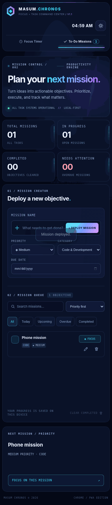 CHRONOS mobile To-Do layout