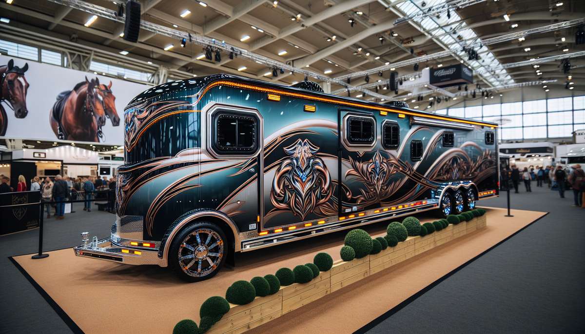 horse trailer industry trends 2026 - Custom-built horse trailer showcased at an industry show