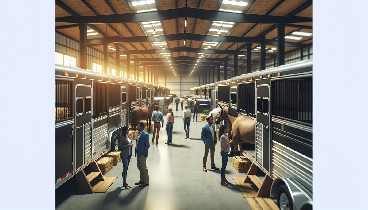 equestrian trails Colorado - Horse trailer dealership showroom with quality inventory on display