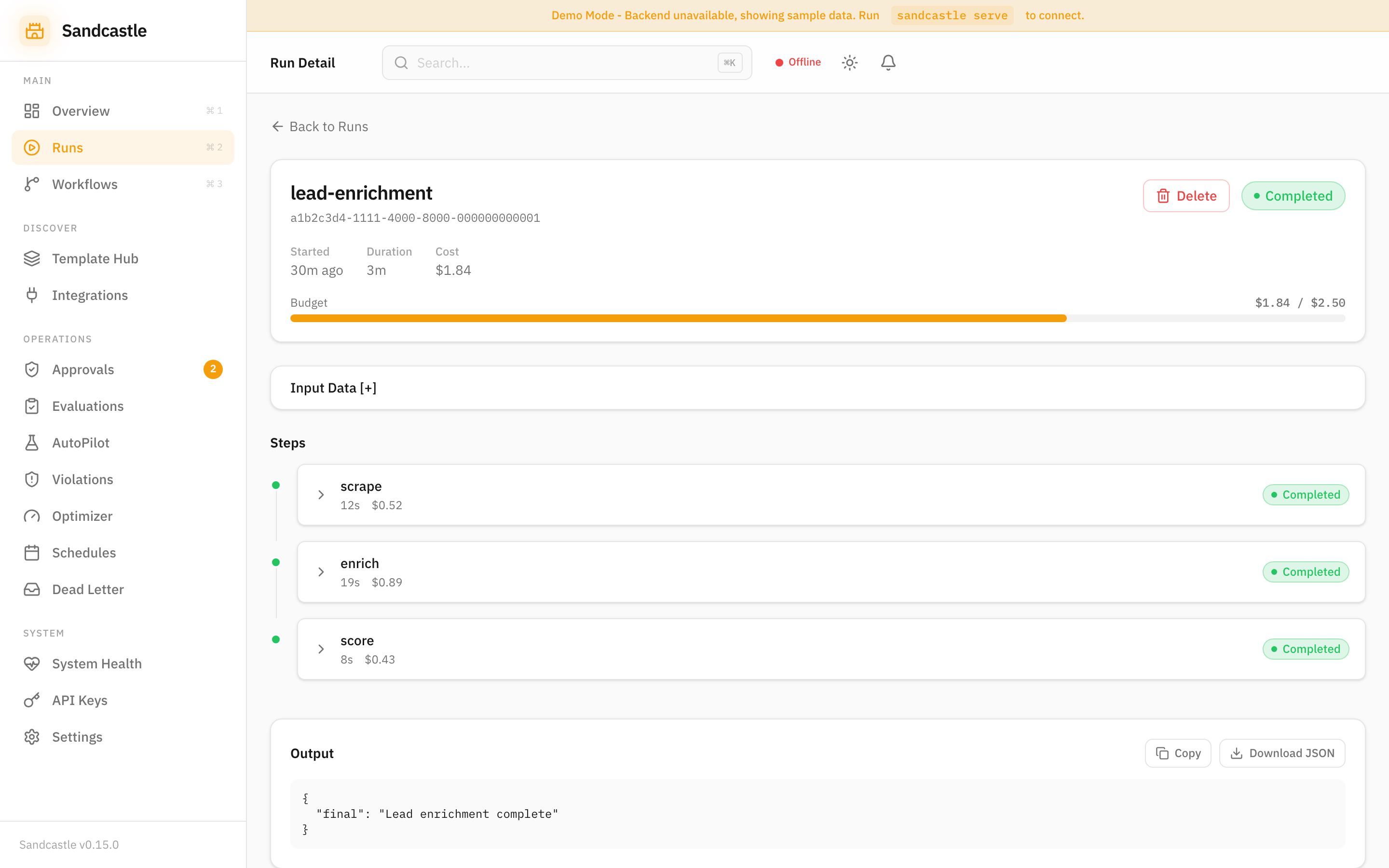 Run Detail with Budget Bar