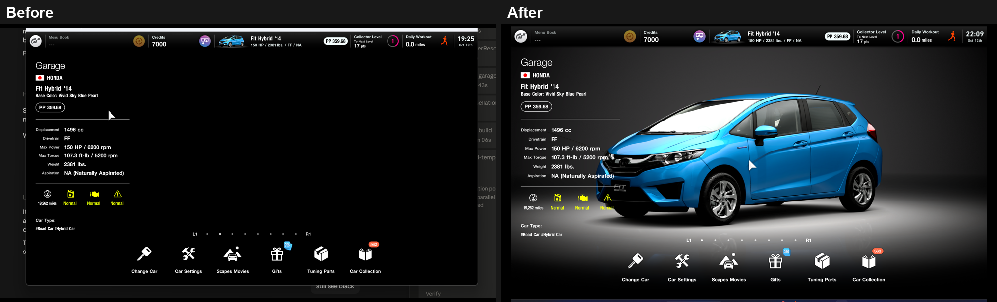 Garage car, before and after